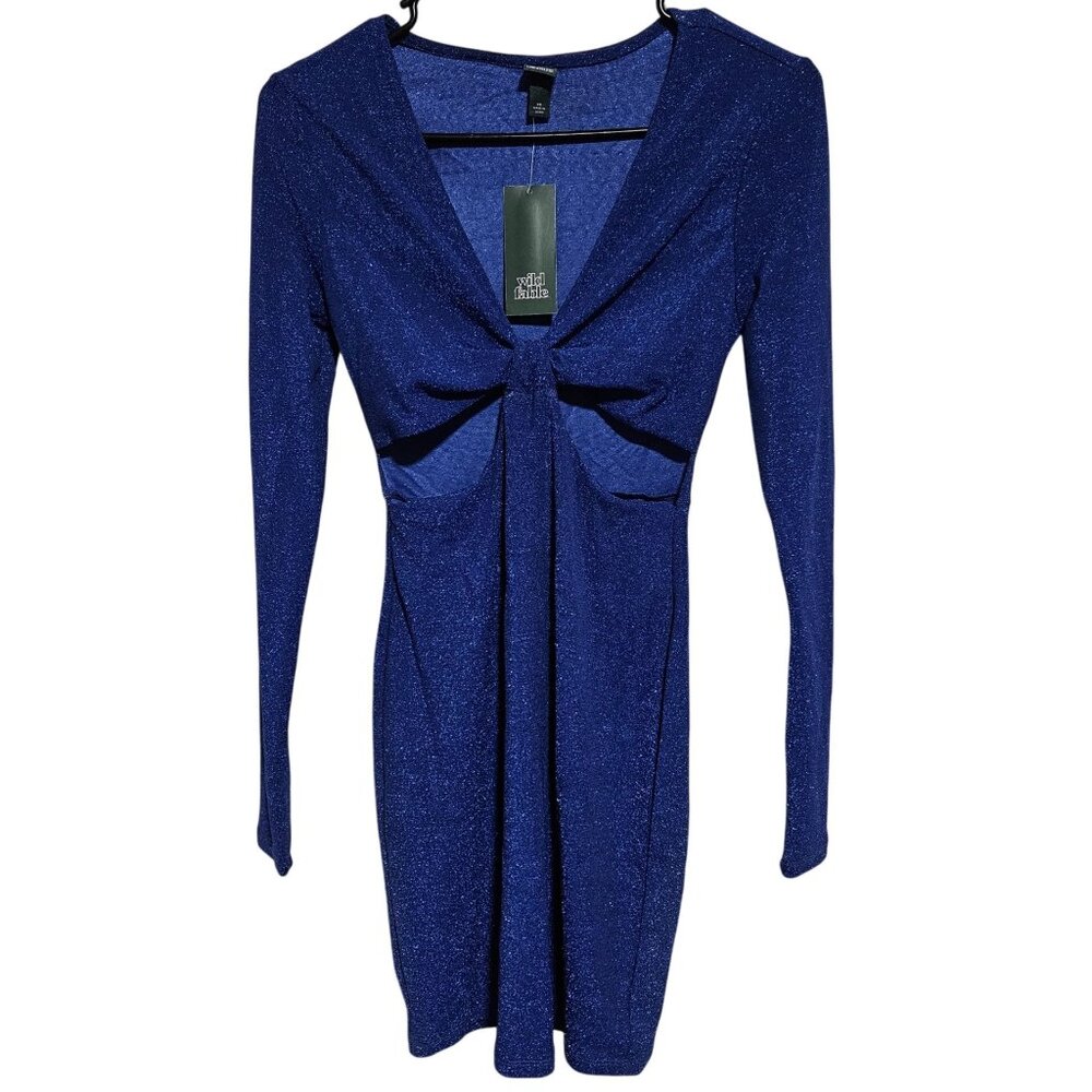 Wild Fable Shimmery Royal Blue Dress Womens Size XS Bodycon Long Sleeve Cut Out